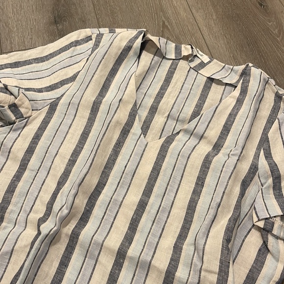 Madewell Striped Blue Linen Short Sleeve Side Button Dress Cover Up Size Small - Picture 3 of 5
